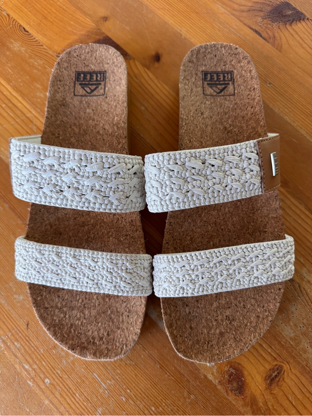 Reef Women’s Cream Braided Double-Strap Cork Slide Sandals NWOT